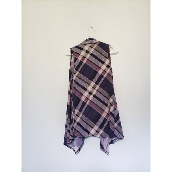 The Zigzag Stripe Womens Sz S Cardigan Sleeveless Open Front Plaid Pink Blue - Picture 2 of 5